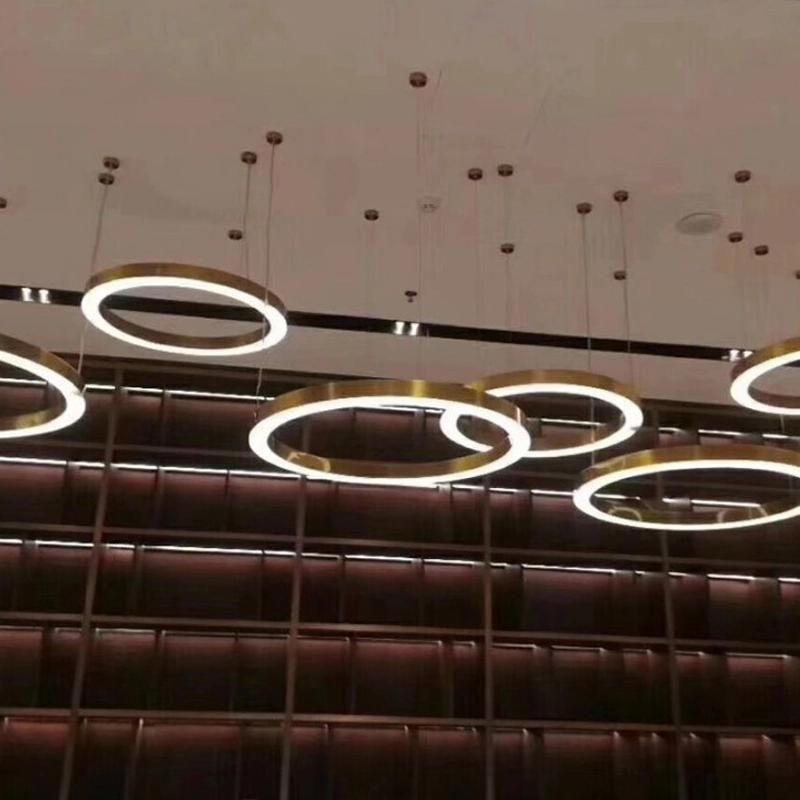 2022 Selling Customize High Ceiling Golden LED Pendant Lamp Luxury Lampara Circles Project Lights Chandelier