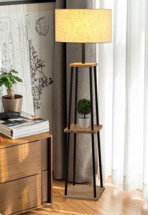 Chinese Wholesale Contemporary White Fabric Shade Wood Metal Floor Lamp for Home Hotel Decoration