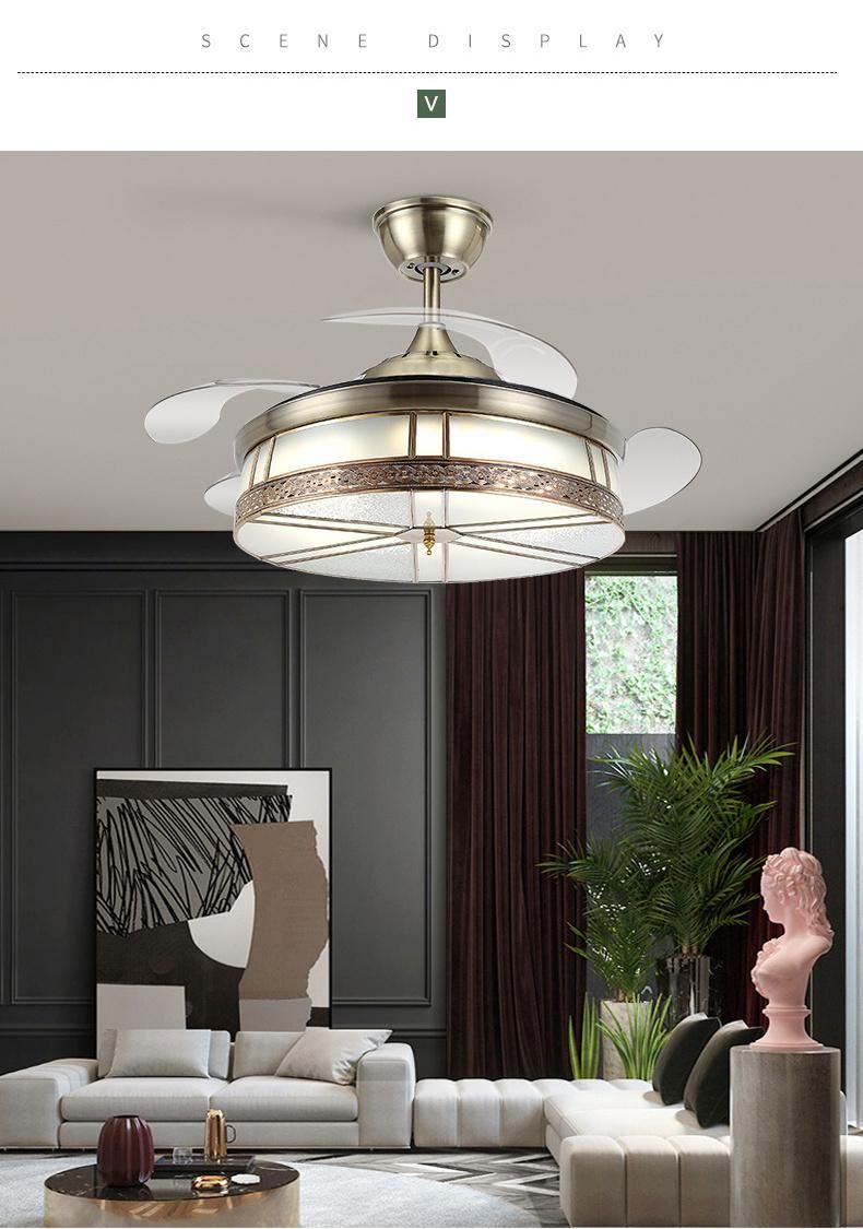 Ceiling Fan Hanging Lamp Indoor Decoration Fancy Lights Retractable Blade for Home Metal Gold LED Ceiling Fan with Light