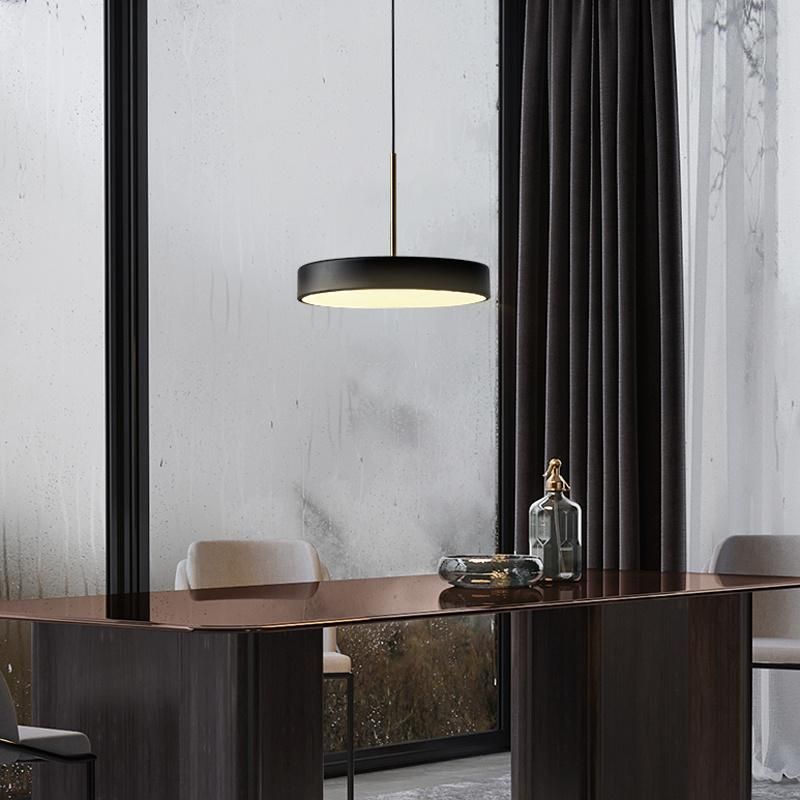 Restaurant Chandelier Black and White Grey Simple Modern LED Minimalist Personality Creative Disc Single Head Light Luxury Nordic Pendant Lamp