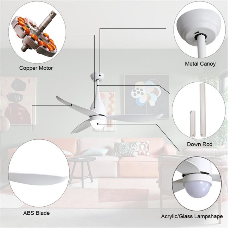 Factory Direct DC Inverter Motor Low Noise ABS Blade Fan Ceiling Light