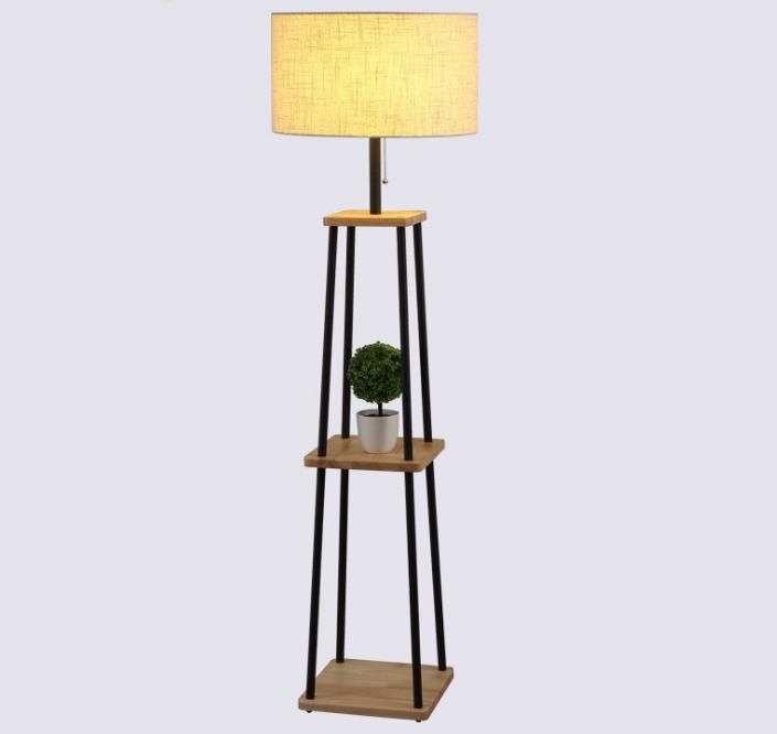 Chinese Wholesale Contemporary White Fabric Shade Wood Metal Floor Lamp for Home Hotel Decoration