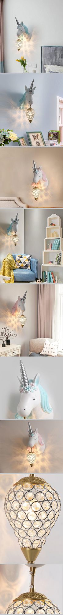 Nordic Decorative Animal Kids Antique Rustic Country Fairy Girl Gift Lamps LED Resin Crystal Unicorn Glass Wall Mounted Lights