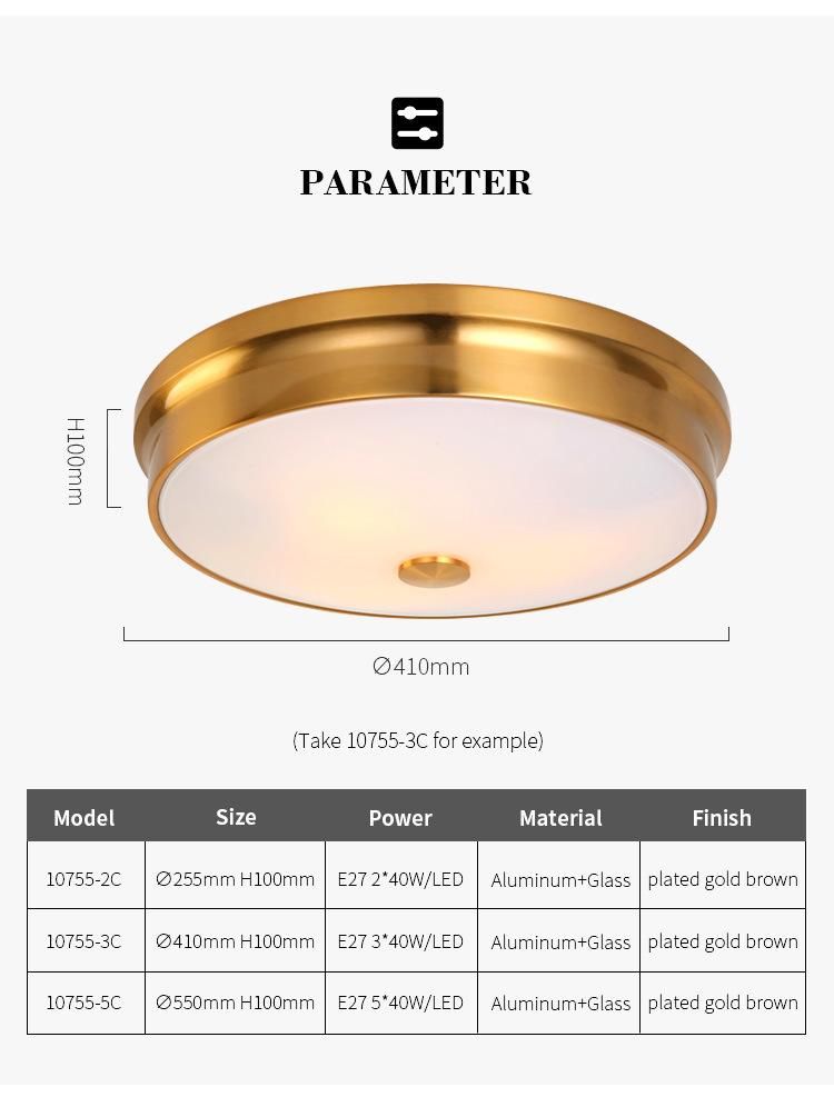 Modern Luxury Plated Gold Brown Round Iron Art Restaurant Porch Ceiling Light for Dining Room