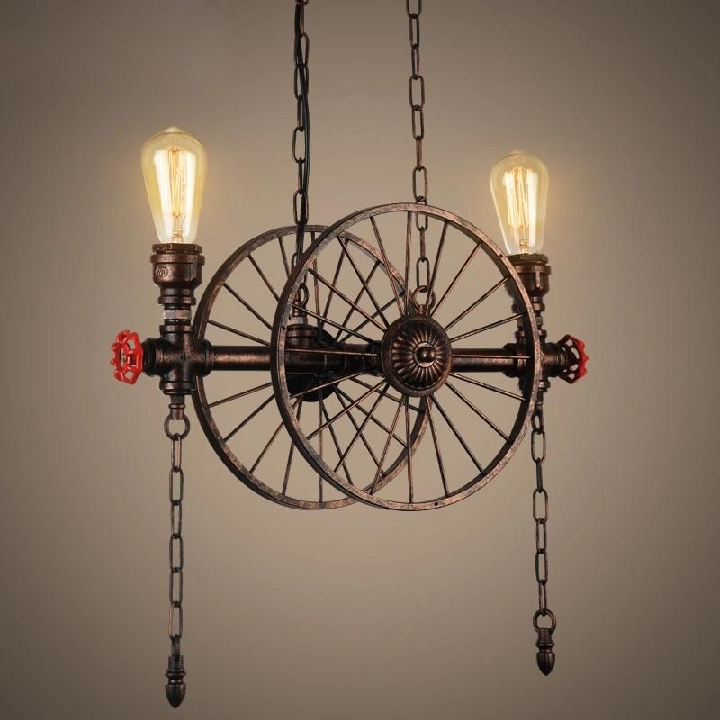 Retro Water Pipe Wheel Chandelier Industrial Restaurant Bar Light American Iron Vintage Chandelier (WH-VP-77)