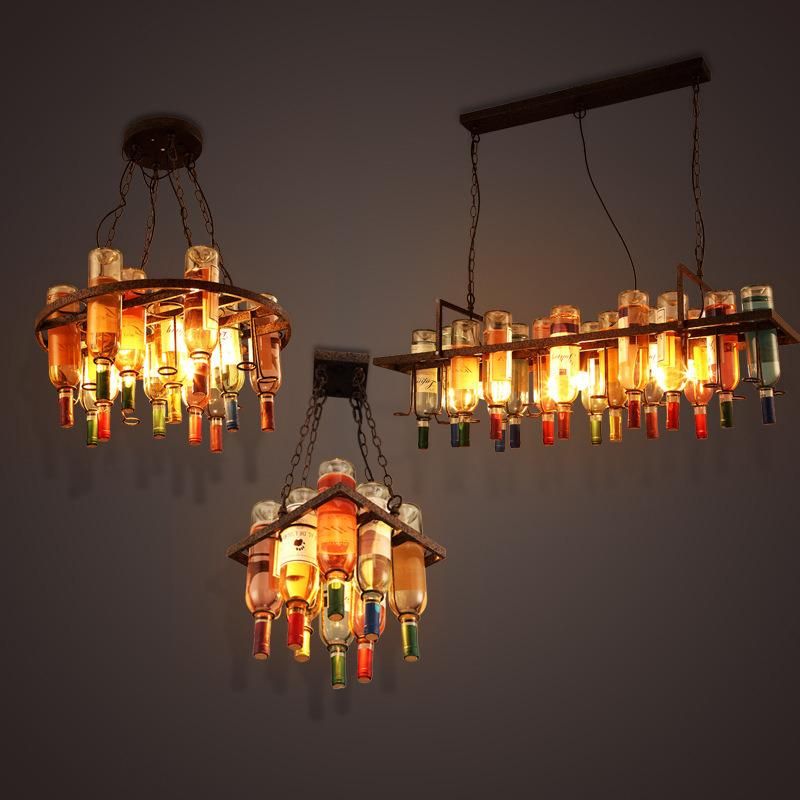 Industrial Pendant Light Art Decoration Iron Glass Wine Bottle Chandelier Pendant Lamp Hanging Kitchen Light