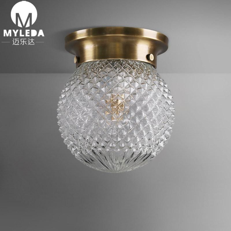 Brass Semi Flush Industrial Ceiling Light Glass Globe Lighting