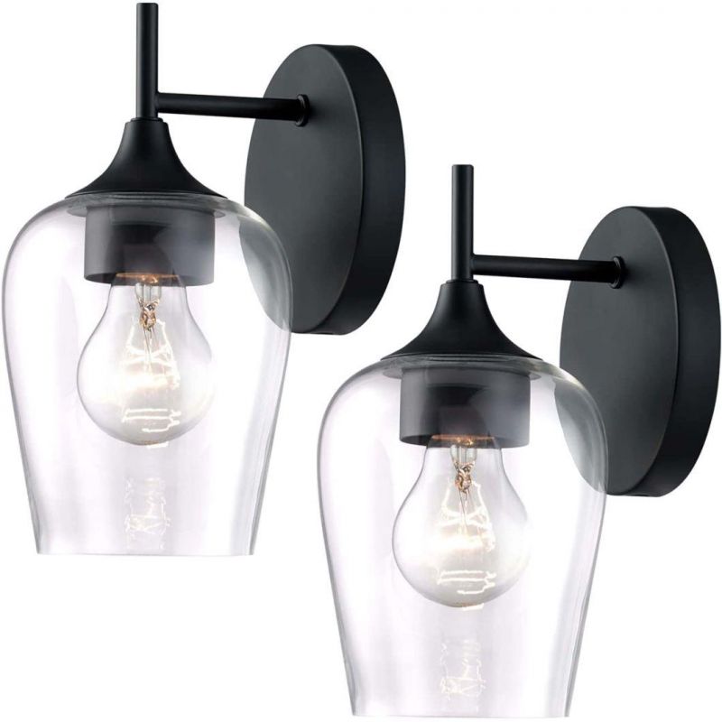 Black Wall Sconces Farmhouse Sconces Wall Lighting Hardwired Bathroom Vanity Lighting with Clear Champagne Glass Shade Indoor Wall Lamp Kitchen Stairway Living