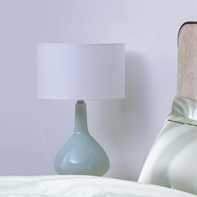 Green Ceramic Table Lamp Fabric Shade Cylinder Modern Bed Side Table Lamp