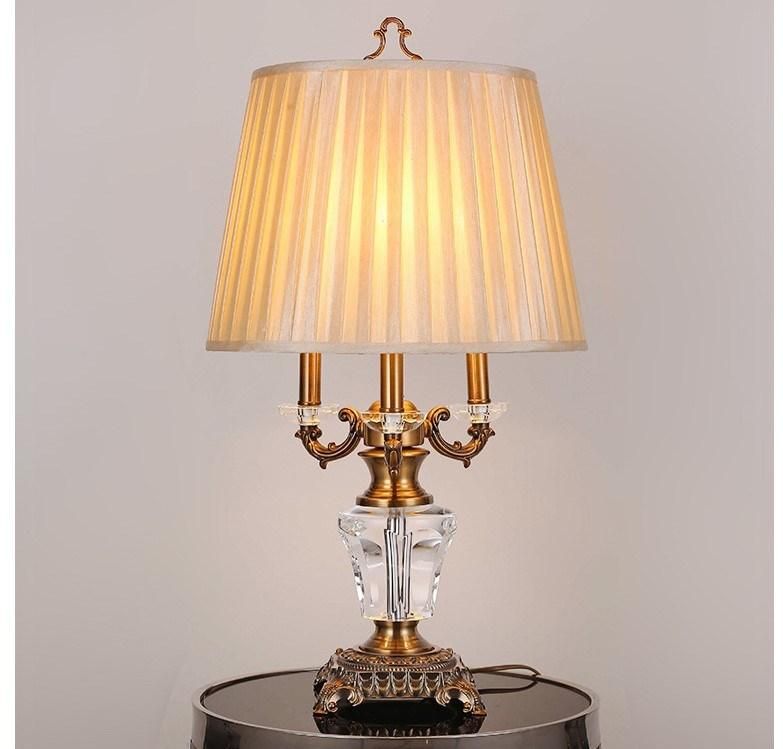 European American Zinc Alloy Crystal Table Lamp Bedroom Living Room Hotel
