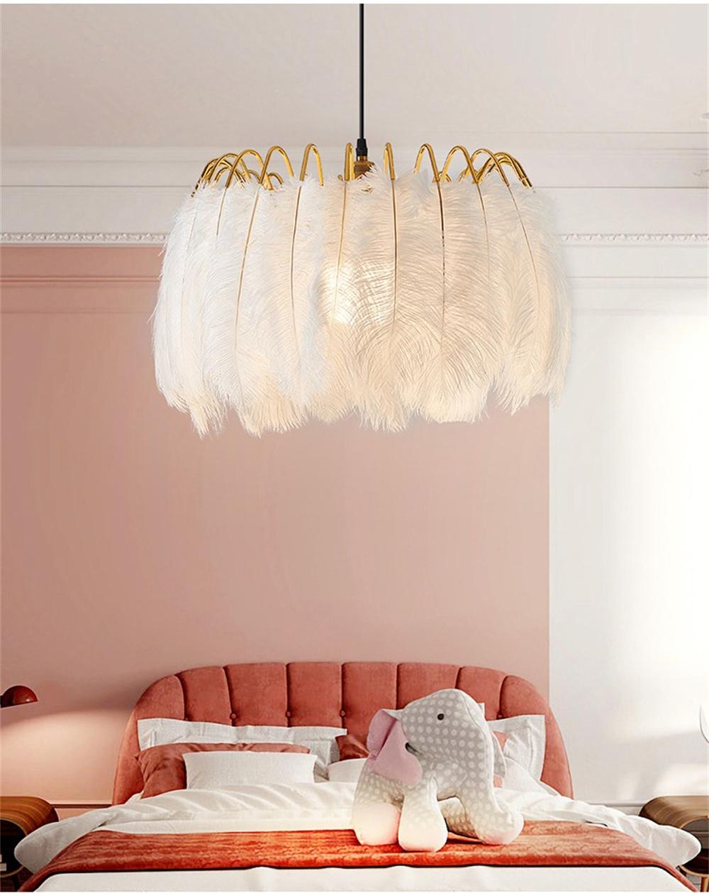 Simple Room Bedroom Chandelier Warm Romantic Nordic Designer Feather Creative Personality Ins Style Net Red Light