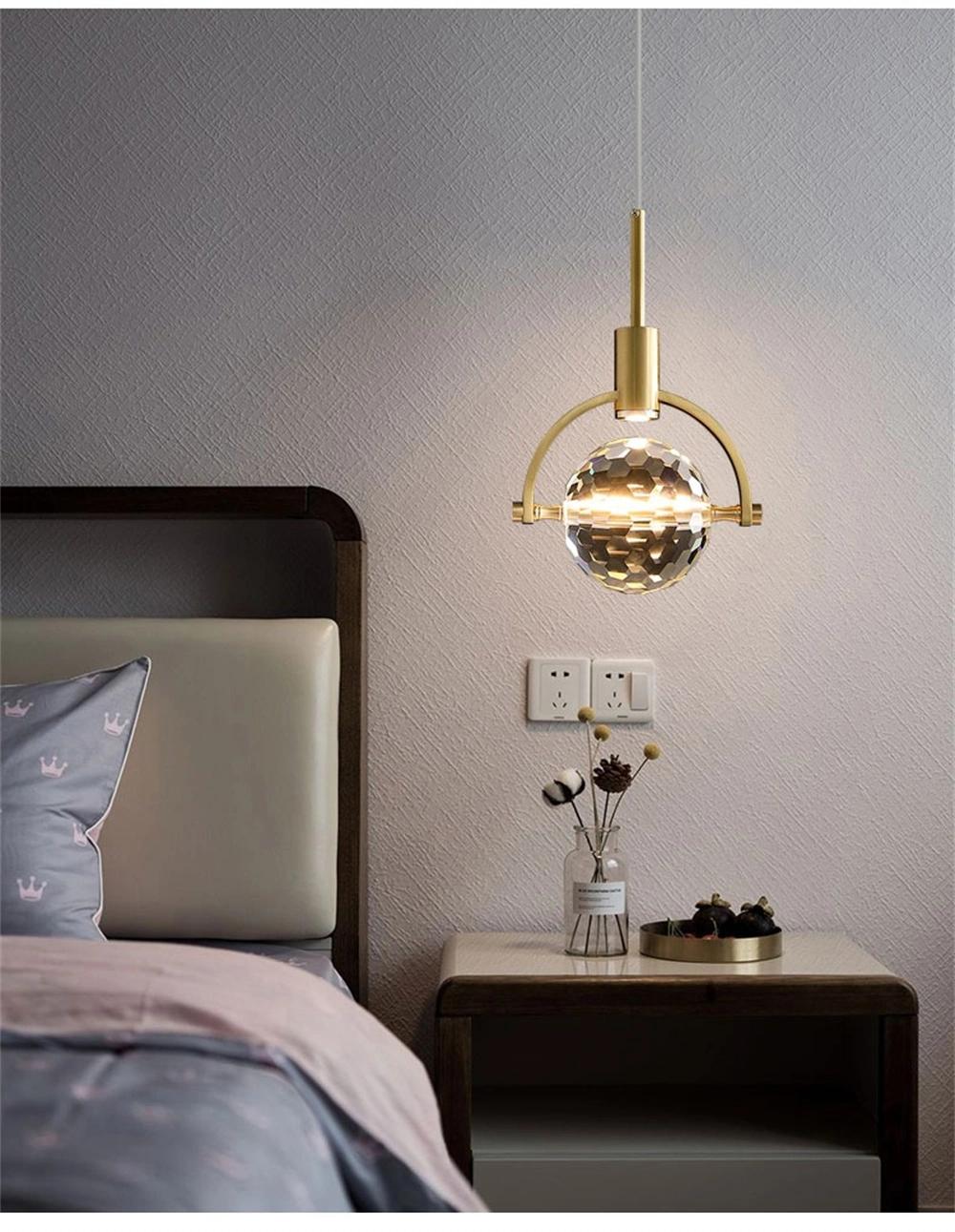 Nordic Restaurant Lamp Single Head Round Bedroom Bedside Lamp Creative Bar Island Pendant LED Modern Luxury Crystal Chandelier