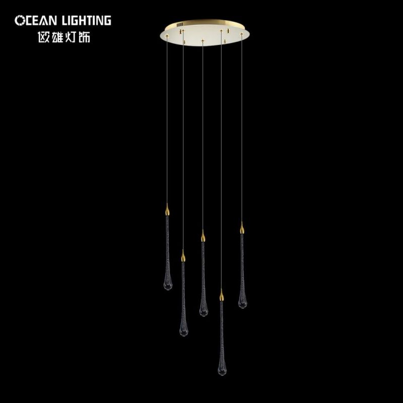 Indoor Water Drop Warm Lighting 3000K Metal Crystal 5*3W Chandelier