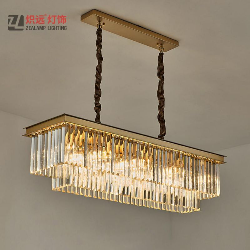 Dining Table Lighting Metal Rectangle Crystal Chandelier