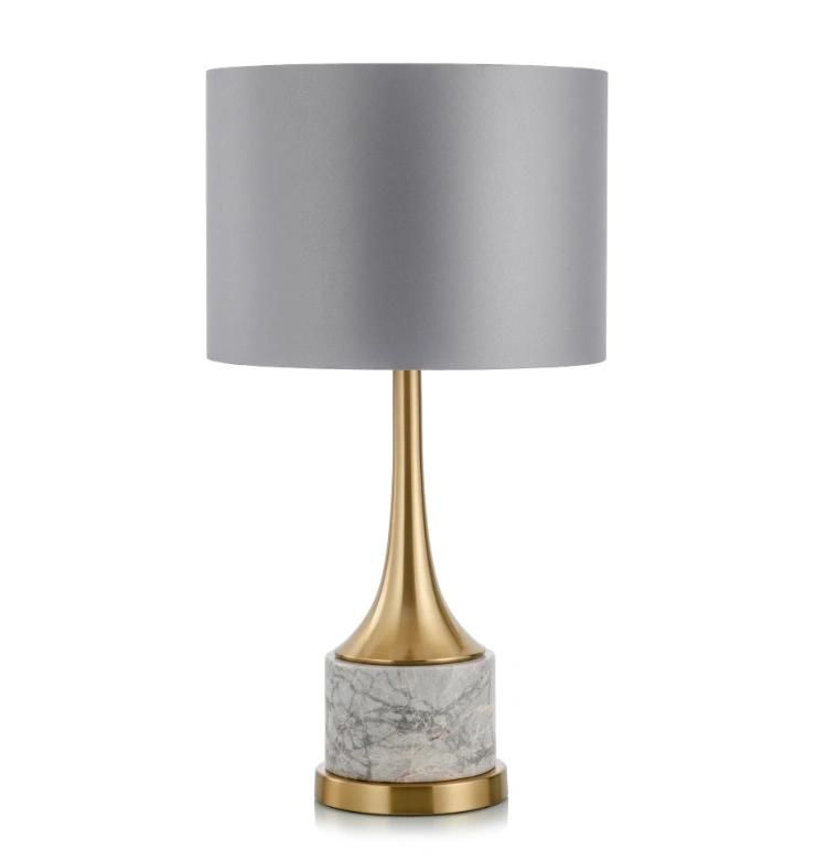 New Design and Steel Modern Table Art Lamp Custom Wholesale American Simple Designer Study Creative Metal Gray Marble Cloth Cover Desk Table Lamp