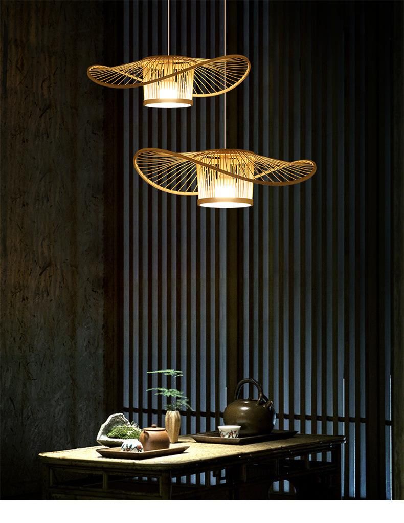Chinese Bamboo Weaving Zen Living Room Dining Room Study Lamps Tea Room Bamboo Art Retro Natural Chandelier