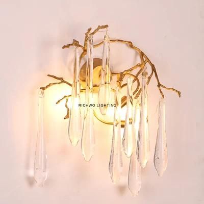 Postmodern Light Luxury Crystal Chandelier All Copper Branch Dining Room Lamp Atmospheric Home Bedroom Villa Living Room Wall Lamp