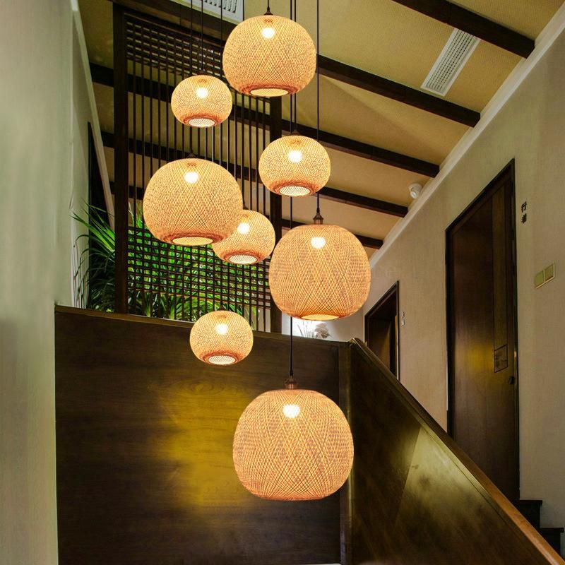 Chinese Bamboo Ball Pendant Lights Weaving Living Room Decoration Rattan Hanging Lamp (WH-WP-29)