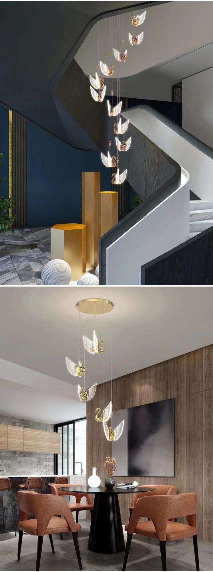 Goose Shape Decorative Staircase Hotel Commercial Custom Project Luxury Glass Long Chandelier