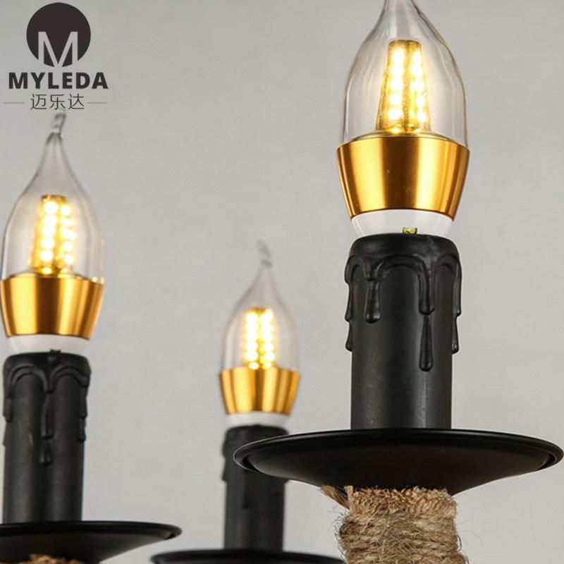 Vintage American Country Style Hemp Rope Iron Pendant Light