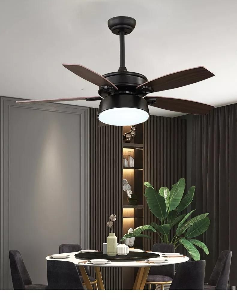 Fan Modern Loft Retro Wooden and Iron Ceiling Fan with Light for Coffee, Bar and Living Room AC Fan Cooling Fan