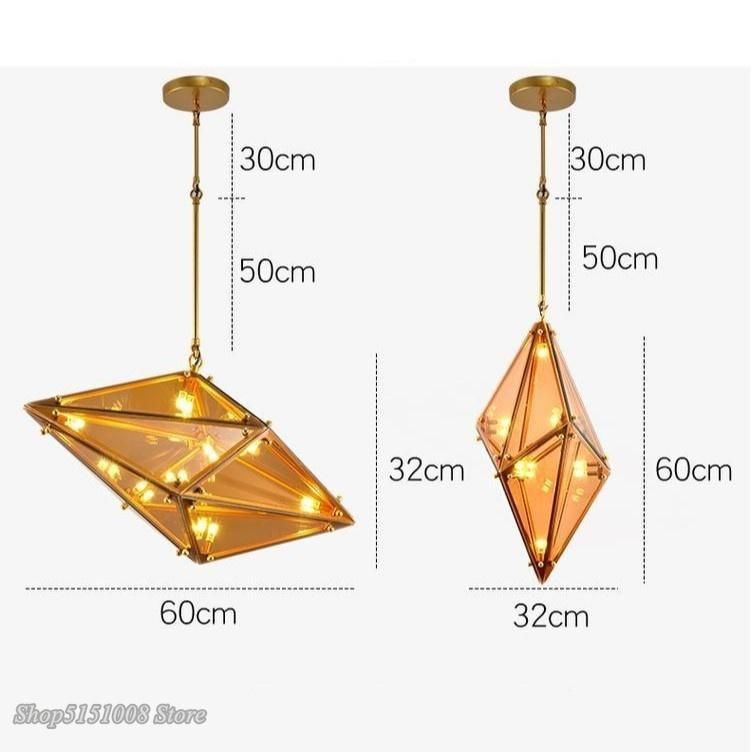 Post-Modern LED Diamond Glass Pendant Lights Restaurant Rhombic Polyhedron Hanging Lamps (WH-GP-98)