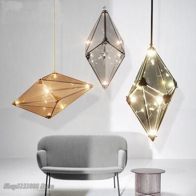 Post-Modern LED Diamond Glass Pendant Lights Restaurant Rhombic Polyhedron Hanging Lamps (WH-GP-98)