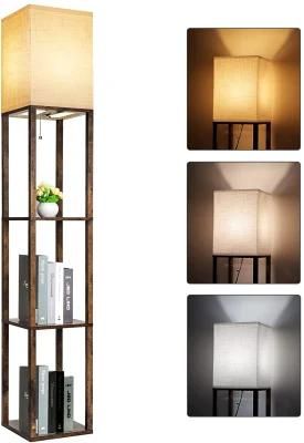 Modern 3 Tier Wooden Shelf Floor Lamp