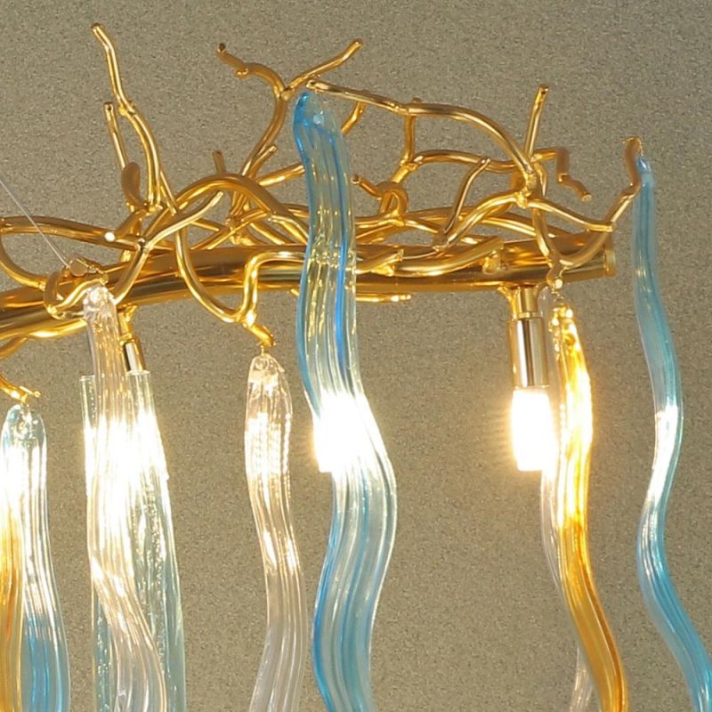 2022 Contemporary Maple Leaf Copper Glass Lighting Luxury Round Pendant Lamp Staircase Chandelier Villa Design