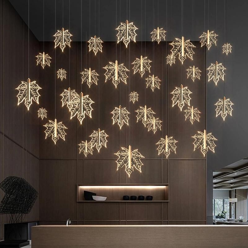 Maple Leaf Crystal Chandelier Lobby Light Pendant Lamp Bedroom Lamp