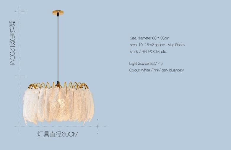 Large Art Decoration Hanging Lamp Feather Chandelier or Feather Pendant Lamp for Villa or Hotel