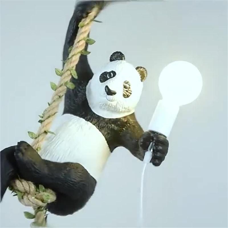 Vintage Resin Panda Chandelier Lighting Nordic Hemp Rope Light Panda Chandelier Zoo Decorative Lamp (WH-VP-149)
