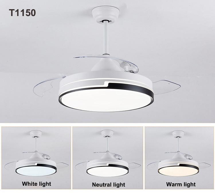 Modern Simple Popular Indoor 42inch Invisible Ceiling Fan with 36W LED Light and Remote Control