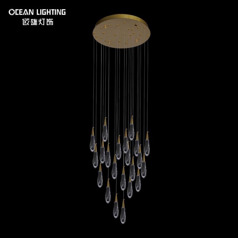 Long Water Drop Warm Lighting 3000K Metal Crystal 22*3W Chandelier