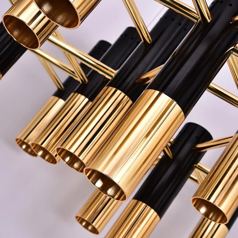 Postmodern Light Luxury Living Room Cylindrical Black Gold Long Model Room Chandelier Hotel Restaurant Long Designer Bedroom Pendant Lighting