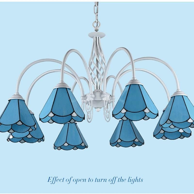Mediterranean Pendant Lamp European Style Wrought Iron Lamp Glass Tiffany Lighting
