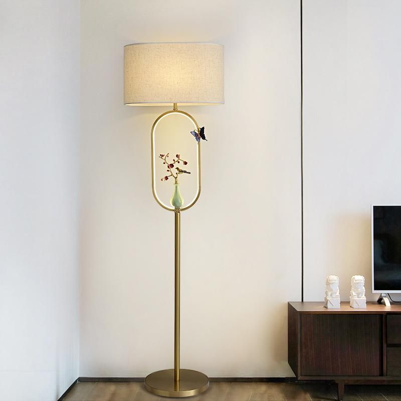New Chinese Style Floor Lamp All Copper Living Room Bedroom Desk Light