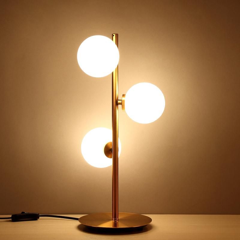 Hotel Decor Style Glass Table Lamp 3 Ball Milky White LED Table Light Hotel Projects Golden Metal Glass Ball LED Table Lamp and Floor Lamp