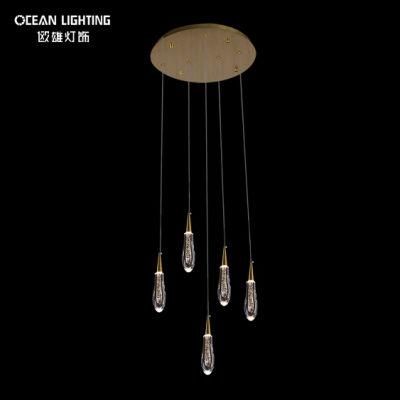 Long Water Drop Warm Lighting 3000K Metal Crystal 5*3W Chandelier
