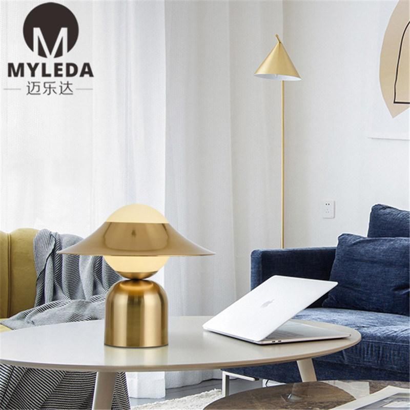 Modern Bedside White Glass Table Lamp with Brass Metal Base