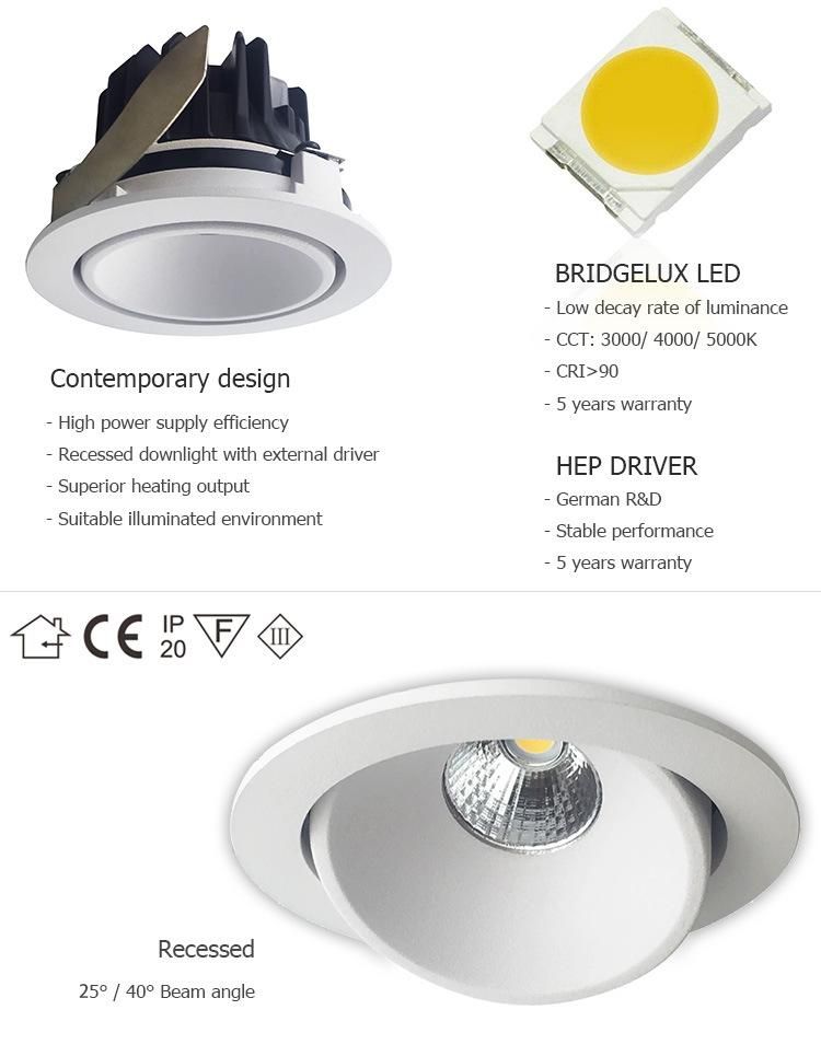 Mini 6.2W 3000K White Black Color Flicker Free Drive with Single Double Frame Recessed Spot Light LED Downlight