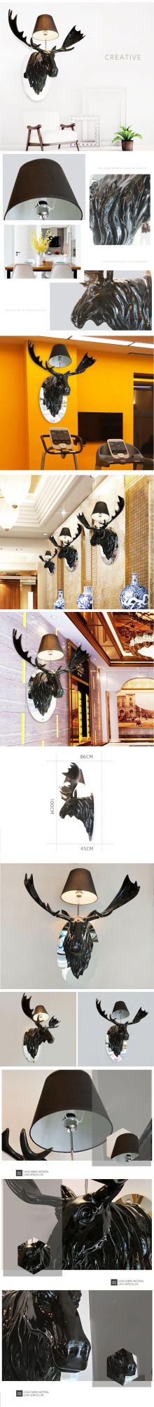 2021 Nordic Decorative Antlers Antique Rustic Country Village Lamps LED Golden Deer Head Resin Crystal Glass Wall Mounted Lights