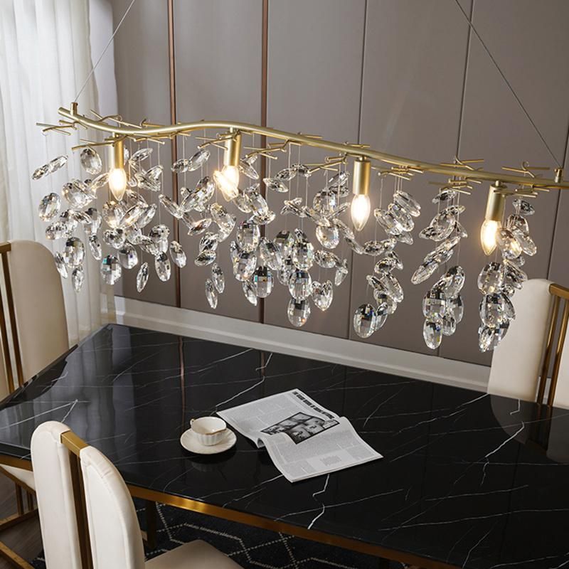 Villa Living Room Pendant Lamp Light Luxury Full Copper Crystal Bedroom