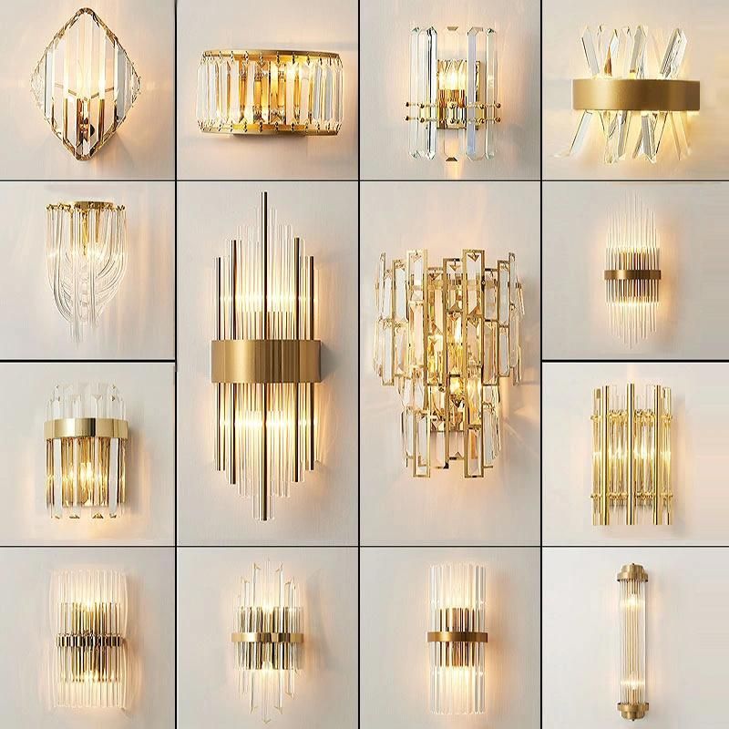 European Golden Indoor Clear E27 Candle K9 Crystal Glass Antique Classic LED Wall Mounted Light Lamp Lighting Lights Lamps