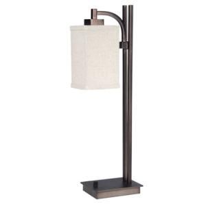 Classic Dark Patina Table Lamp with Natural Linen Lamp Shade