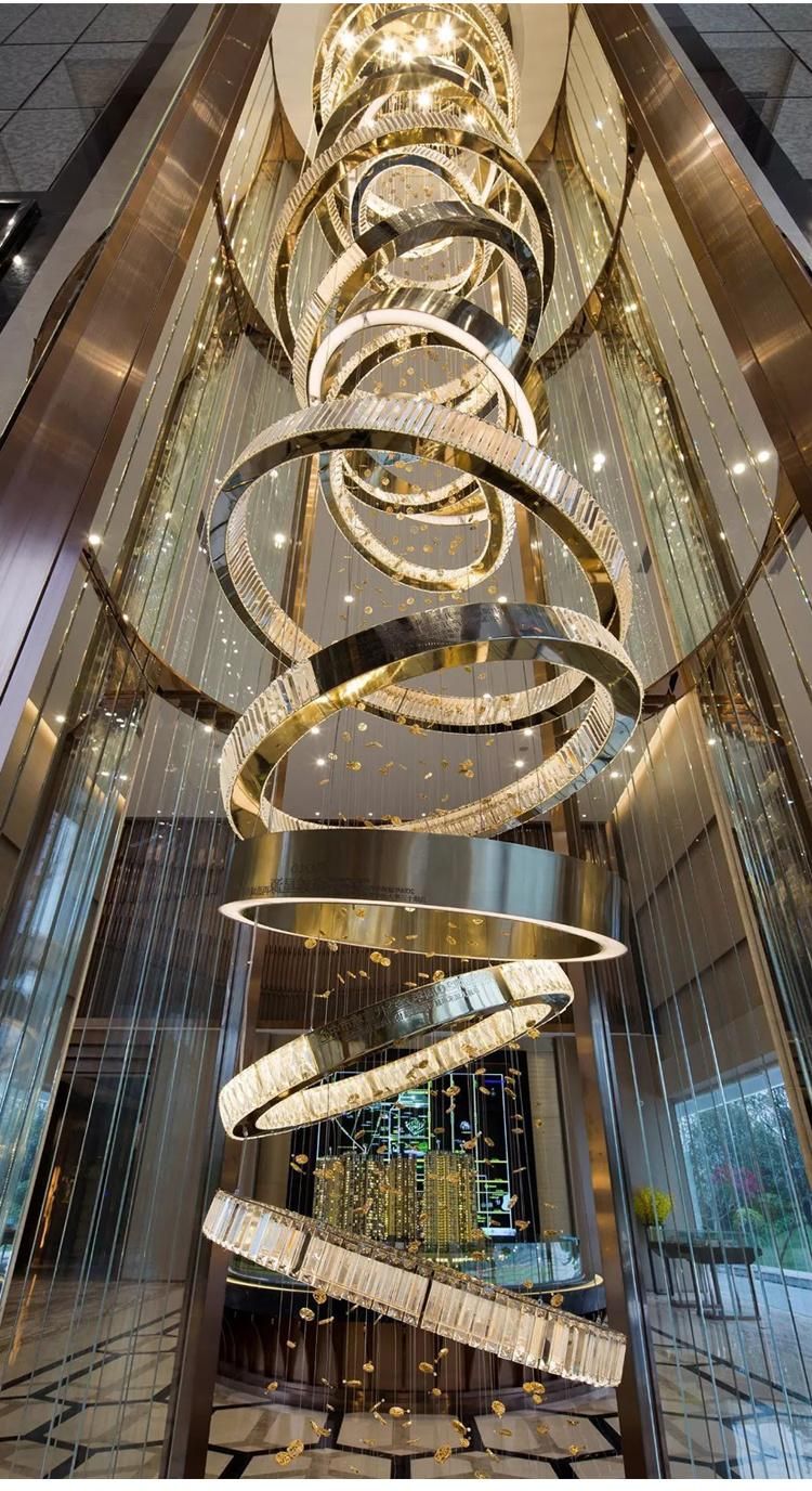 Modern Style Decoration Hotel Banquet Hall Long Staircase Custom Round LED Chandelier Lamp