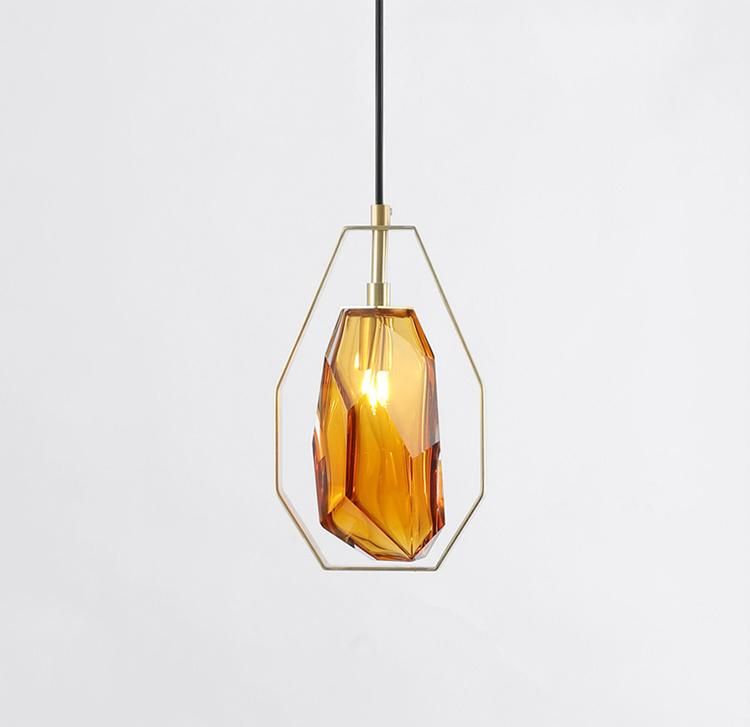 Popular Design Amber Smoky Color Glass Lamp Shade Chandelier Golden Pendant Lamp