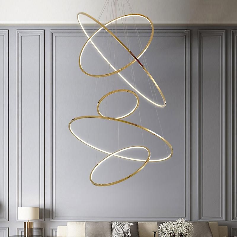 Modern Stainless Steel Creative Large Living Room Villa Staircase Pendant Lamp