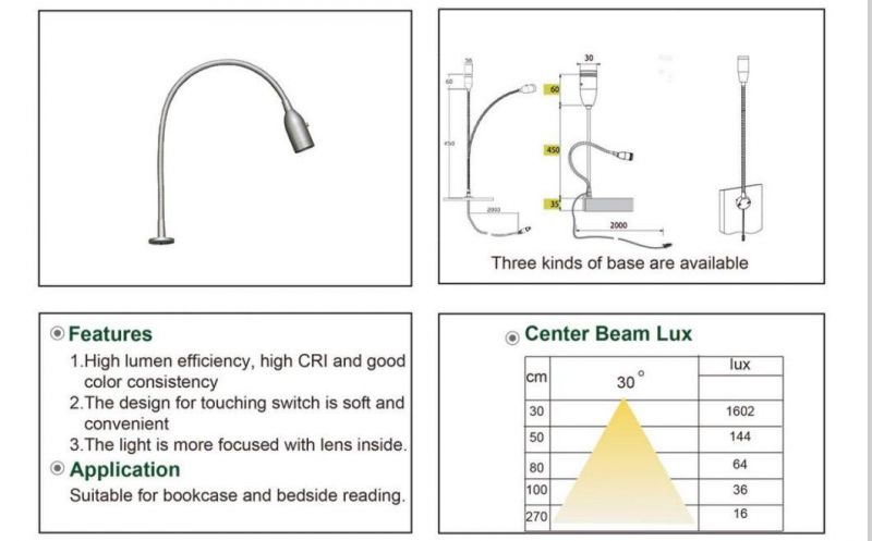 High Lumen DC350mA LED Reading Light Touch Sensor Table Lamp