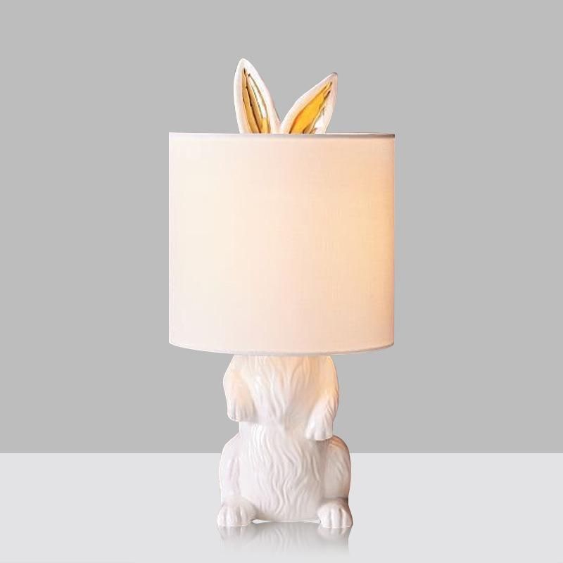 Children Bedroom Hot Popular Fashion Rabit Room Reading Lamp Girls Rabit White Fabric Resin Table Lamp Reading Night Light